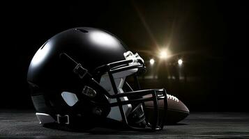 American football background with ball and black helmet. football helmet. Generative Ai photo
