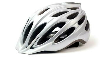 a white bicycle helmet isolated on white background. safety helmet. Generative Ai photo