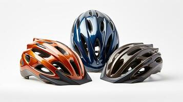 Bicycle helmet In various ways on white background. Safety helmet. Generative Ai photo