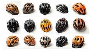 Bicycle helmet In various ways on white background. Safety helmet. Generative Ai photo