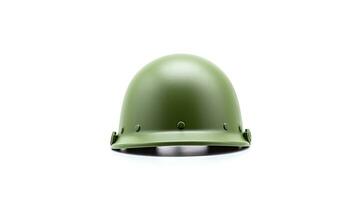 Green military helmet isolated on white background. Generative Ai photo