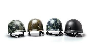 Helmet army isolated on white background. Generative Ai photo