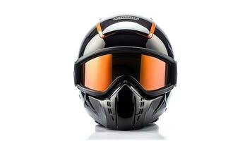 Motorcycle helmet with goggles isolated on white background. Generative Ai photo