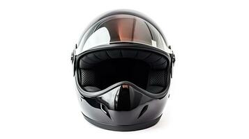 Motorcycle helmet with goggles isolated on white background. Generative Ai photo