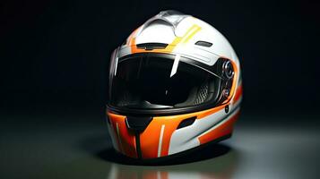 Racer helmet on asphalt, karting sport concept. Generative Ai photo
