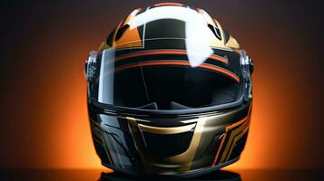 Racer helmet on asphalt, karting sport concept. Generative Ai photo