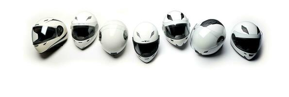 Set collection of White motorcycle carbon integral crash helmet isolated on white background. Generative Ai photo