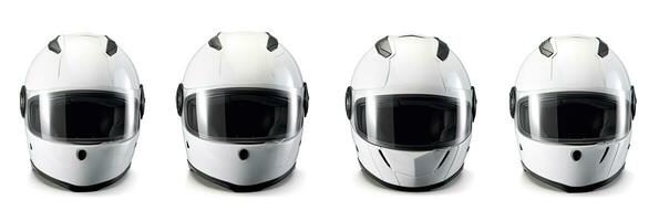 Set collection of White motorcycle carbon integral crash helmet isolated on white background. Generative Ai photo