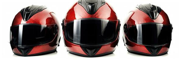 conjunto colección de rojo motocicleta carbón integral choque casco aislado en blanco antecedentes. generativo ai foto