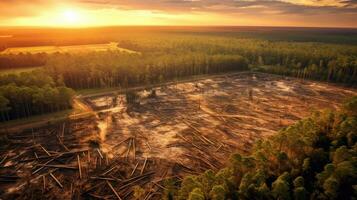 Aerial view of deforestation environmental problem. Generative Ai photo