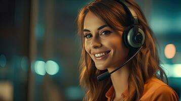 Call center, Female operator giving advice to customer. Generative Ai photo