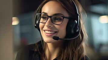 Call center, Female operator giving advice to customer. Generative Ai photo