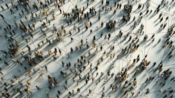 Aerial view of crowd people connected by lines, social media and communication concept. Community. Generative Ai photo