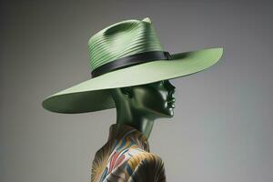 Stylish female hat on mannequin. ai generative photo