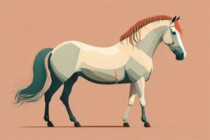 Brown and white horse standing. Vector illustration. ai generative photo