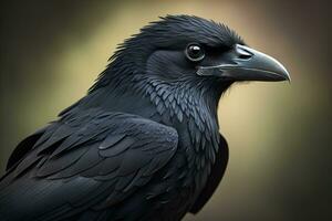 Close up portrait of a black raven, Corvus corax. ai generative photo