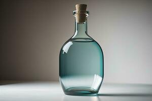 Bottle with a liquid on a solid color background. ai generative photo