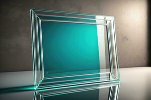 Glass picture frame on a solid color background. ai generative photo