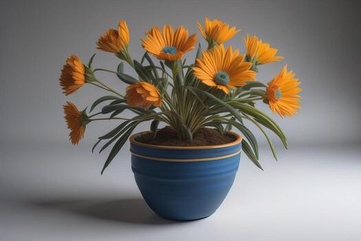 Flowers in a pot on a solid color background. ai generative photo