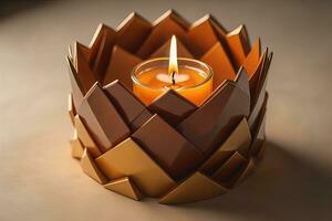 Creative burning candle on a wooden background. ai generative photo