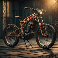 Modern orange mountain bike. ai generative photo