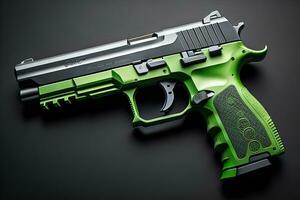 Semi-automatic handgun on a solid color background. Close-up. ai generative photo
