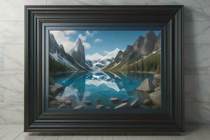 Glass picture frame on a solid color background. ai generative photo