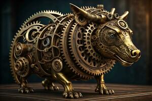 Steampunk mechanism with gears and cogwheels. ai generative photo