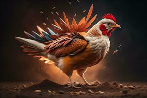 Colorful chicken on a solid color background, studio photo. ai generative photo