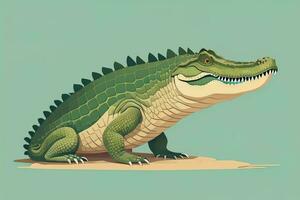 Crocodile on green background. Vector illustration in retro style. ai generative photo