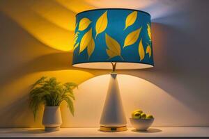 decorative table lamp on solid color background. ai generative photo