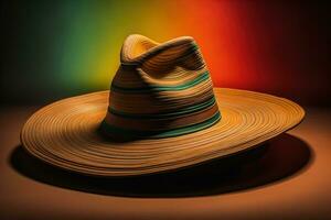 de moda sombrero en un sólido color antecedentes. ai generativo foto