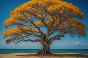 Fantasy Silhouette of a tree in the desert. ai generative photo