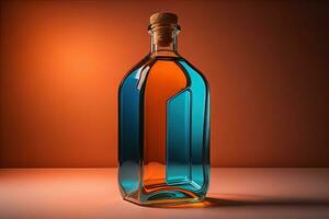 Bottle with a liquid on a solid color background. ai generative photo