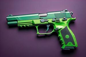 Semi-automatic handgun on a solid color background. Close-up. ai generative photo