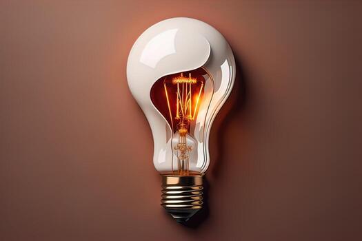 Glowing glass light bulb on dark background. ai generative photo