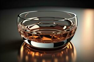Empty glossy transparent ashtray on a dark background. ai generative photo