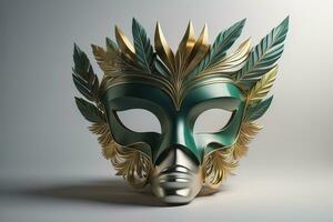 Venetian carnival mask with golden ornament on a solid color background. ai generative photo