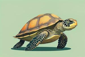 illustration of a turtle on a green background in cartoon style. ai generative photo