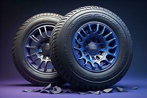 Car tires on a solid color background. ai generative photo