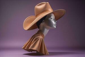 Stylish female hat on mannequin. ai generative photo