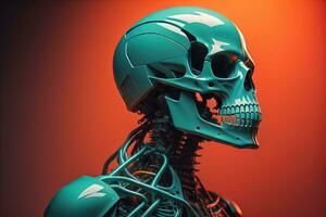 a human skeleton on a solid color background. ai generative photo