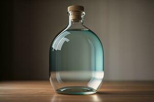 Bottle with a liquid on a solid color background. ai generative photo