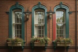 Colorful windows of a typical house in the city, ai generative photo