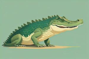 Crocodile on green background. Vector illustration in retro style. ai generative photo