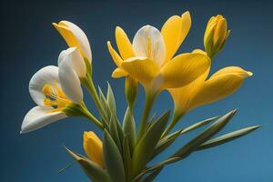 bouquet of white lilies on a solid color background. ai generative photo