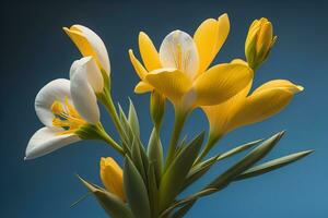 ramo de flores de blanco lirios en un sólido color antecedentes. ai generativo foto