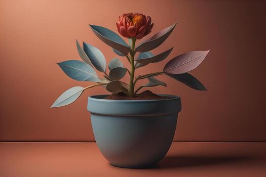 Flowers in a pot on a solid color background. ai generative photo