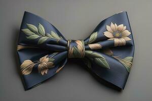 Beautiful and stylish bow tie on a solid colored background. ai generative photo