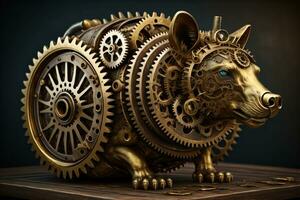 Steampunk mechanism with gears and cogwheels. ai generative photo